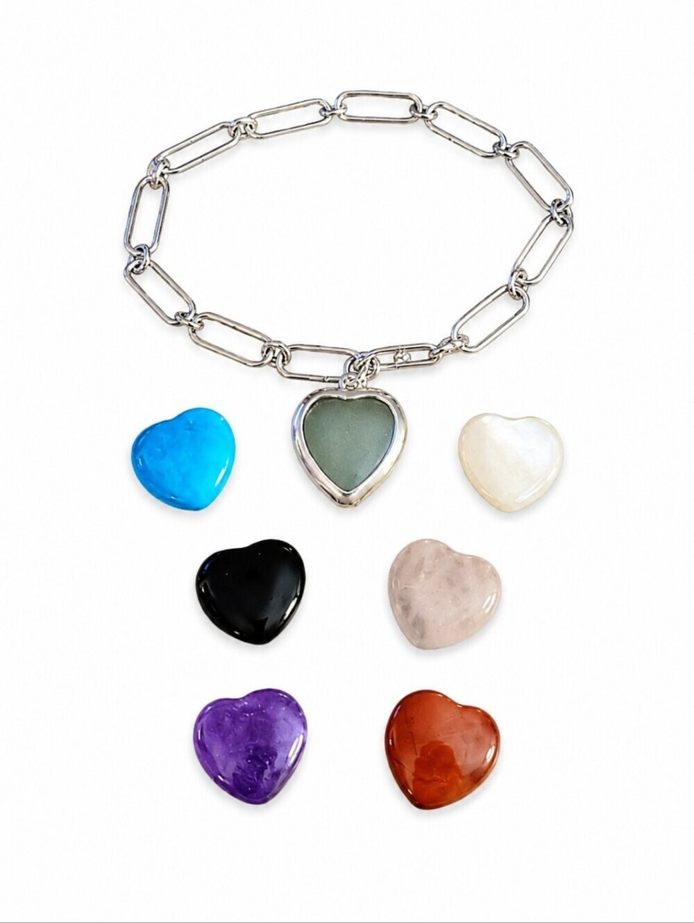 Silver Plated Interchangeable Gem Heart Charm Coquette Bracelet Anklet